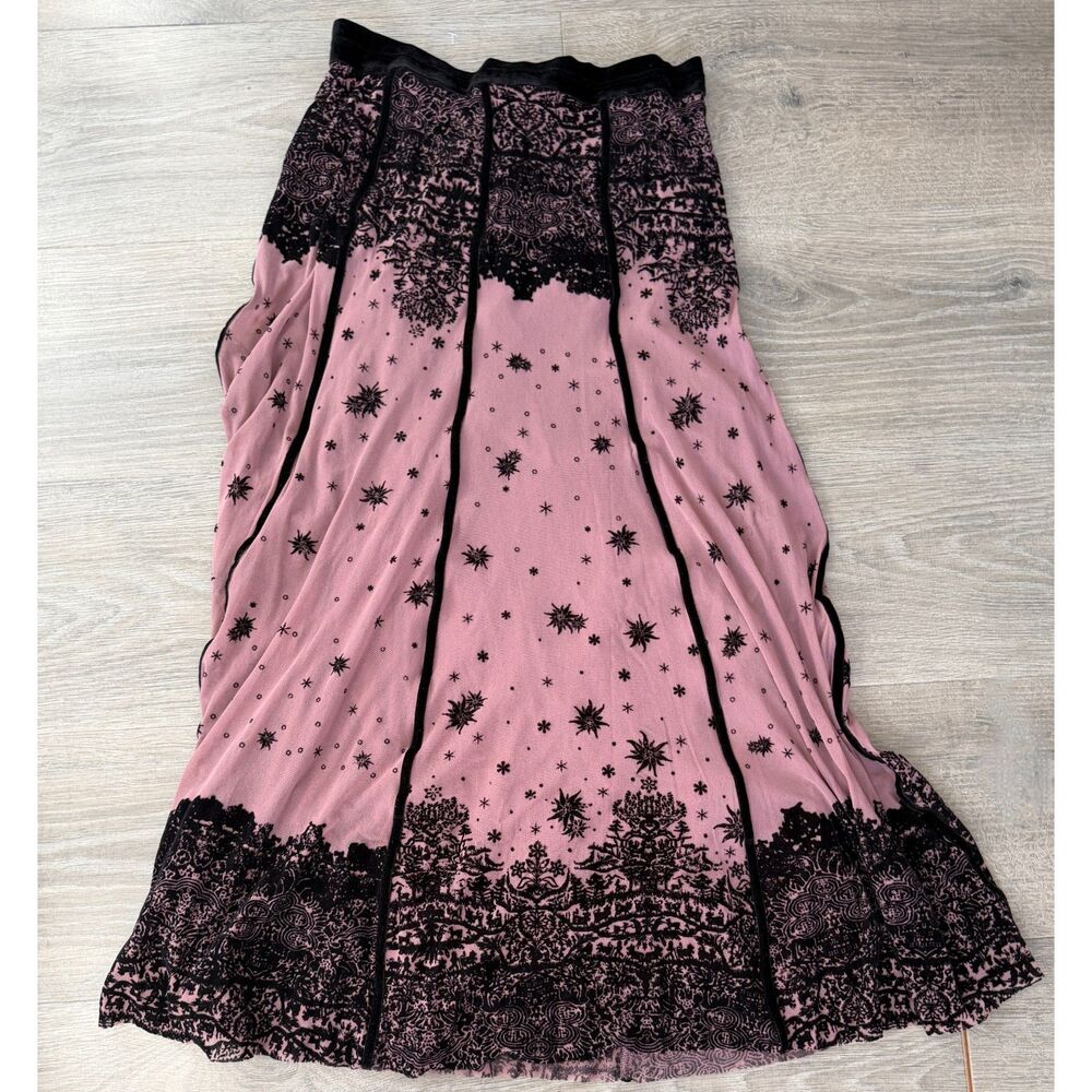 Jean-Paul Gaultier Mesh and Velvet Star Maxi Skirt Purple Vintage Y2K XL